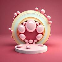 Pódio rosa brilhante 3d com decoração de ovos de páscoa foto
