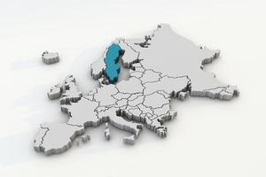Europa mapa 3d render isolado com azul Suécia um país europeu foto