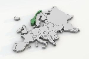 Europa mapa 3d render isolado com verde Noruega um país europeu foto