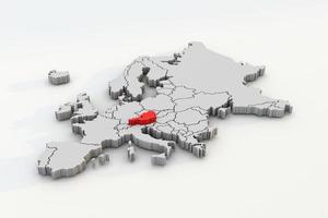 Europa mapa 3d render isolado com vermelho Áustria um país europeu foto