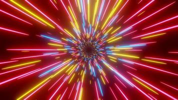 abstrato hiper-velocidade neon luz de fundo. hiper urdidura de neon retrô azul, rosa e amarelo. velocidade de ficção científica da luz na galáxia. hiper salto de viagem no tempo. ilustração 3D. foto