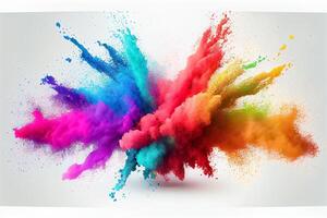 colorida arco Iris holi pintura cor pó explosão isolado branco Largo panorama fundo 3d e ilustrações foto