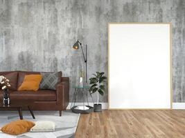 Design de interiores 3d para sala de estar e moldura de maquete foto