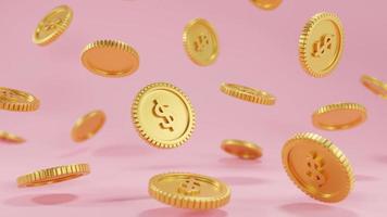 dourado moeda 3d em Rosa fundo foto