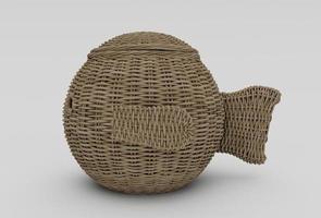 peixe bambu cesta vime mínimo 3d Renderização em branco fundo foto