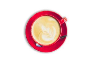 vermelho copo e café com leite café em isolado branco fundo com recorte caminho. foto