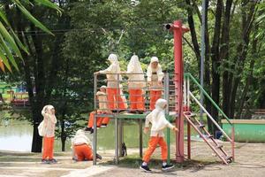 semarangue, dezembro 2022. pequeno crianças apreciar uma viagem para a Semarang jardim zoológico com prazer e apreciar. foto