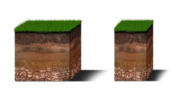 diagrama de camadas de solo isométrico, seção transversal de grama verde e camadas de solo subterrâneo abaixo, estrato de orgânicos, minerais, areia, argila, camadas de solo isométricas isoladas em branco foto