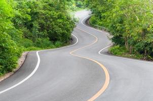 estrada rural com árvores em ambos os lados, curva da estrada foto