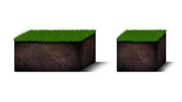 diagrama de camadas de solo isométrico, seção transversal de grama verde e camadas de solo subterrâneo abaixo, estrato de orgânicos, minerais, areia, argila, camadas de solo isométricas isoladas em branco foto