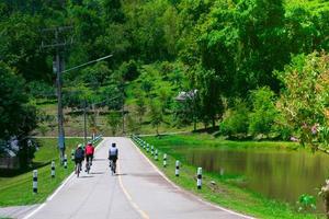 grupo do ciclista ciclismo em estrada bicicleta, esporte foto dentro natureza