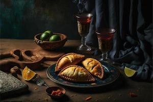 saciar dentro a rico sabores do latim América com nosso empanadas. de dar água na boca imagens mostruário tradicional, rua comida, e gourmet estilos do isto Amado prato foto