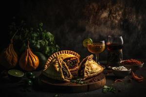 saciar dentro a rico sabores do latim América com nosso empanadas. de dar água na boca imagens mostruário tradicional, rua comida, e gourmet estilos do isto Amado prato foto