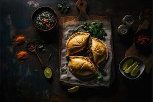 saciar dentro a rico sabores do latim América com nosso empanadas. de dar água na boca imagens mostruário tradicional, rua comida, e gourmet estilos do isto Amado prato foto