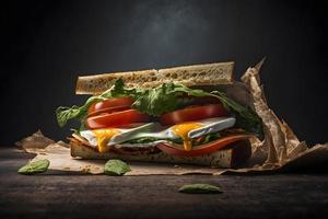 fresco e delicioso sanduíche fez do ingredientes para café da manhã Comida fotografia foto