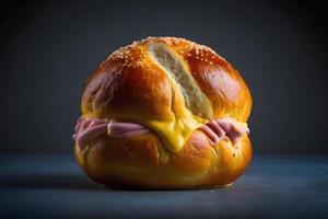 caseiro pão fez do queijo e presunto para café da manhã Comida fotografia foto