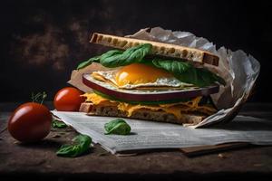 fresco e delicioso sanduíche fez do ingredientes para café da manhã Comida fotografia foto