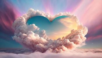 uma lindo coração objeto dentro a céu com colorida nuvens foto