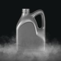 vasilha de plástico para óleo de máquina com vapor frio um fundo de estúdio escuro isolado foto