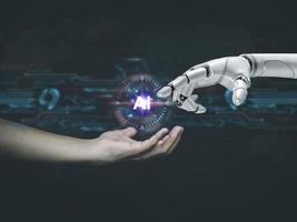humano e robô dedos toque artificial inteligência tecnologia ai Aprendendo computador cérebro foto