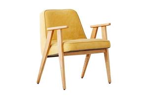 41 amarelo cadeira com de madeira pernas isolado em uma transparente fundo foto