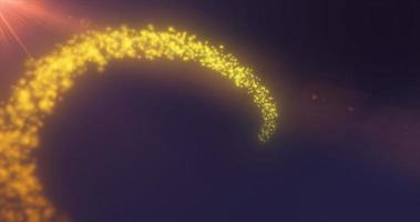 abstrato vôo mágico luminoso linha do partículas do energia amarelo ouro dentro a raios do uma brilhante Sol em uma Sombrio fundo. abstrato fundo foto