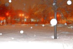 digital ilustração nevando dentro uma parque foto