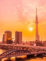 paisagem urbana com a árvore do céu de Tóquio na cidade de Tóquio, Japão foto