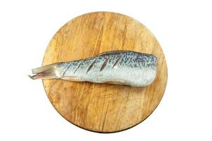 peixe em a de madeira chão em branco fundo foto