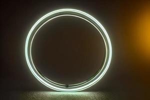em pé brilhante Centro verde círculo néon luz fundo e pano de fundo. foto