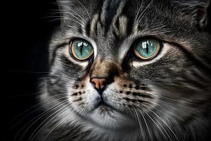 retrato do uma lindo cinzento listrado gato fechar acima fotografia foto