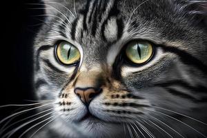 retrato do uma lindo cinzento listrado gato fechar acima fotografia foto