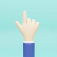 desenho animado personagem mão apontando gesto. o negócio grampo arte isolado em azul fundo. mostrar dois dedos 3d ilustração. foto
