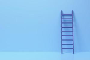 a idéia do uma mínimo conceito do uma azul escada contra uma azulado fundo. 3d Renderização. foto