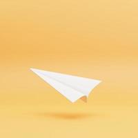 papel avião isolado em a laranja fundo. minimalista conceito. 3d ilustração foto