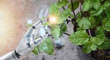 a conceito do Novo agricultura ou inteligente agricultura, agrícola tecnologia usando artificial inteligência dentro agricultura foto