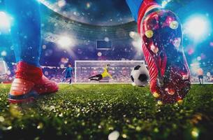 futebol cena com competindo futebol jogadoras às a estádio foto