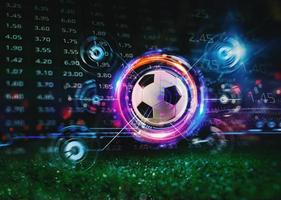 bola de futebol com futebol conectados aposta analytics e Estatisticas fundo foto