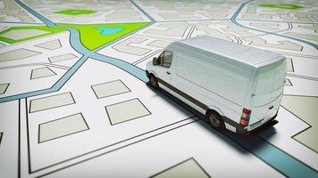 caminhão em uma estrada cidade mapa. conceito do global envio e GPS rastreamento foto