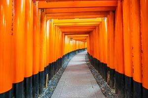 torii gates no santuário fushimi inari em kyoto, japão foto