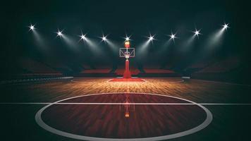 interior Visão do a iluminado basquetebol estádio para uma jogos foto