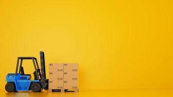 elétrico azul empilhadeira cargas uma de madeira palete com caixas em amarelo fundo foto