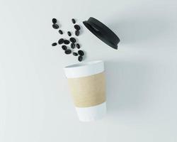 papel café copo e café feijões em branco fundo. foto