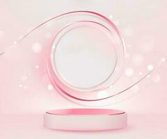 3d realista creme cor pódio com rosa ouro e Rosa pódio ouro fita elementos com brilhar luz efeito luxo bandeira fundo Projeto foto