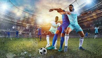 futebol cena com competindo futebol jogadoras às a estádio foto