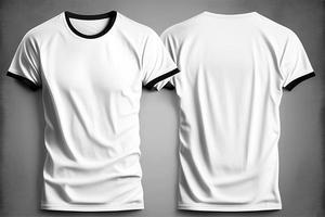 uma branco camiseta com uma em branco rótulo em isto com frente e costas Visão com generativo ai foto