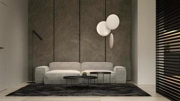 interior minimalista de uma sala de estar moderna em ilustração 3D foto