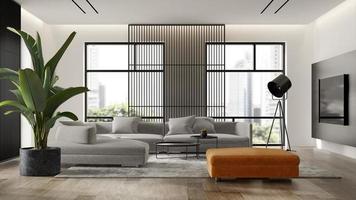 interior minimalista de uma sala de estar moderna em ilustração 3D foto