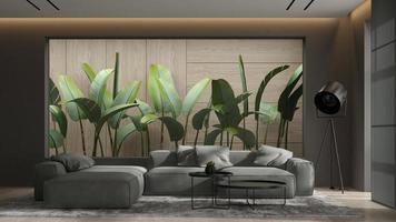 interior minimalista de uma sala de estar moderna em renderização 3D foto
