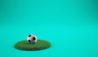 futebol bola em uma gramíneo prato com ciano fundo foto